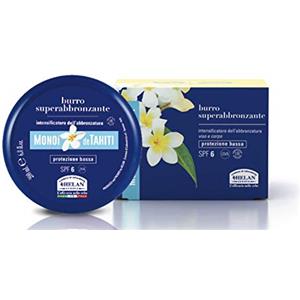 Helan, Monoi de Tahiti - Crema Abbronzante Corpo e Viso con Protezione Solare 6 Bassa, Burro Acceleratore e Attivatore Abbronzatura Protegge la Pelle, Unguento Super Abbronzante Intensificatore 200 ml