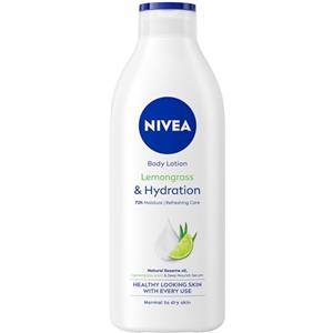 NIVEA Crema Corpo Idratante Lemongrass 400 ml, Crema corpo profumata alla Citronella con Acido Ialuronico Puro e Siero Nutrimento Intenso, Body lotion nutriente 72h per pelle da normale a secca