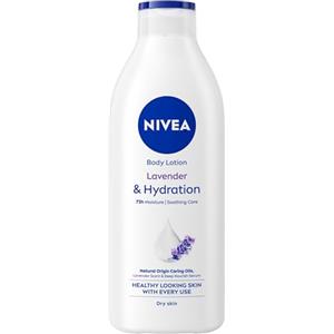 NIVEA Crema Corpo Idratante Lavanda 400 ml, Crema corpo profumata alla Lavanda con Acido Ialuronico Puro e Siero Nutrimento Intenso, Body lotion nutriente 72h per pelle da normale a secca