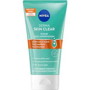 NIVEA Derma Skin Clear Scrub Viso Anti-Imperfezioni 150 ml, Scrub esfoliante per la cura della pelle grassa e mista con Acido Salicilico, Sale Marino e Niacinamide, Esfoliante viso e corpo purificante