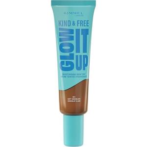 Rimmel London Kind & Free GLOW IT UP Fondotinta Idratante, 601, Soft Chocolate, Lenisce la pelle sensibile, Colorito sano e luminoso, Idrata per tutto il giorno, 30 ml