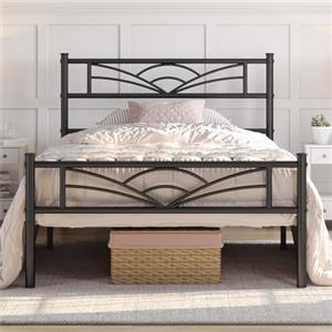 Yaheetech Struttura Letto Singolo in Ferro con Spazio Aggiuntivo Testiera a Forma di Nuvole Camera da Letto Ospiti Soggiorno Nero 90 x 190 cm