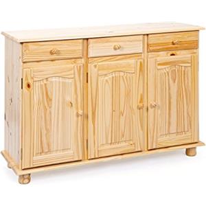 Inter Link - Cassettiera rustica - Credenza - Buffet - Stile rustico - Credenza - Pino massiccio - 3 ante - 3 cassetti - Laccato naturale - Abaco