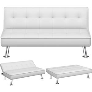 Yaheetech Divano Letto Reclinabile con Seduta Imbottita Convertibile in Letto 105° - 180° Mobile Regolabile da Soggiorno Salotto Stanza Ospiti Arredamento per Riposo Bianco/Pelle