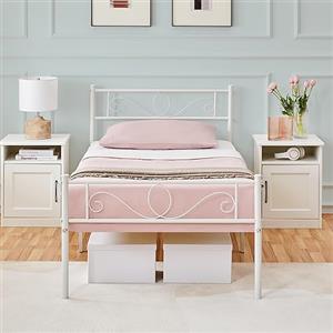 Yaheetech Struttura Letto Singolo in Ferro Battuto a Doghe in Metallo 90 x 200 cm Stile Moderno Testiera Elegante Portata 136 kg Bianco