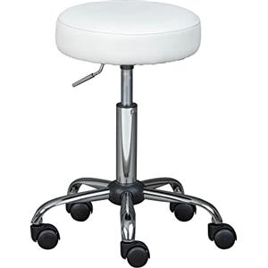 Inter Link Sgabello girevole su rotelle Altezza regolabile 50 66 cm Sgabello con rotelle Sgabello da lavoro Sgabello da ufficio Metallo e similpelle ASRA Bianco