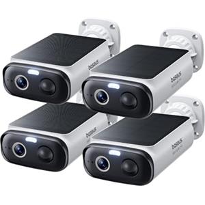 Baseus Security S1 Lite [4 Pezzi] Telecamera Wi-Fi Esterno senza Fili Pannello Solare, IP67 Videocamera Sorveglianza Batteria 2K 135°, Visione Colorata, Nessun Costo, Compatibile con Alexa & Google