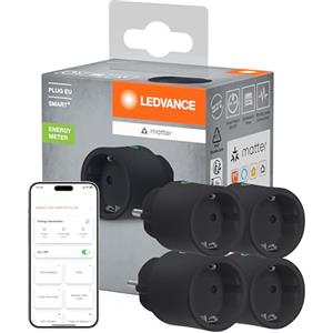 LEDVANCE SMART+ Indoor Plug, Presa intelligente con Matter over WiFi, per l'integrazione di dispositivi tradizionali nella smart home, compatibile con Alexa, Google e Apple, nero, confezione da 4