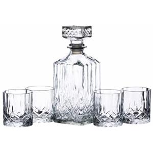 Bar Craft BarCraft Decanter per Whisky 900ml e set da Regalo, in Vetro Tagliato, 5 Pezzi, con Tappo in Silicone e 4x Bicchieri, 26 x 10 x 24cm