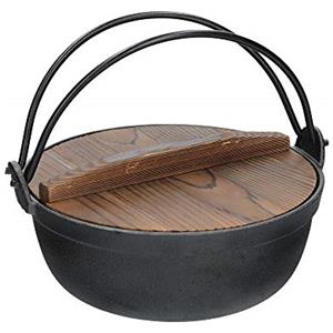 KitchenCraft World of Flavours Pentola Giapponese in Ghisa con Coperchio in Legno, Colore Nero, 21 x 21 x 10 cm, Capacità 1,5 Litri