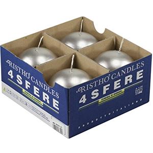 Cereria di Giorgio Risthò Candele Sfera, Cera, Argento, 8x8x8 cm, 4 unità