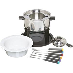KitchenCraft - Deluxe Fondue- Set Set Fonduta con Ciotole, Acciaio Inossidabile, Argento