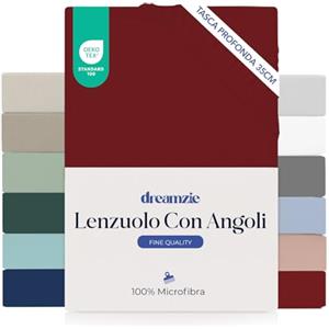 Dreamzie Lenzuolo con Angoli Matrimoniale 160x200 cm - Angoli da 35 cm per Materassi Spessi - 100% Microfibra - Borgogna, Certificato senza Prodotti Chimici (Oeko-TEX)