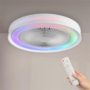 M mimotec - Ventilatore da soffitto a LED Colori, Temperatura della luce dimmerabile, Luce che cambia colore, Telecomandato, Uso estivo e invernale, Adatto per camera da letto, LM8830