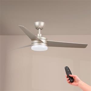 M mimotec - Ventilatore a soffitto con luce LED Grigio Curve, telecomando, motore DC 40W+Luce LED 18W, 6 velocità, Silenzioso,3 Pale, 132 cm, funzione estate-inverno, timer. LM8814