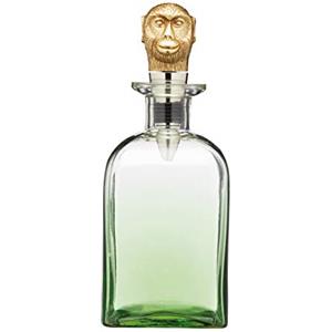 Bar Craft BarCraft Decanter per Liquori in Vetro Verde Ombreggiato con Tappo Color Ottone a Forma di Scimmia, Etichetta Regalo Inclusa, Verde, 900 ml