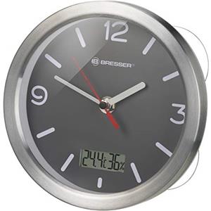 Bresser Mytime 8020116 - Orologio da parete termico/igrometro con termometro e igrometro con 4 potenti ventose per appendere o appoggiare, colore: grigio, 17 cm