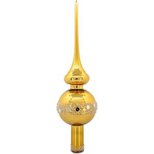 Ornex Puntale ornamentale (28x7cm) in vetro soffiato e decorato a mano per albero di Natale, oro