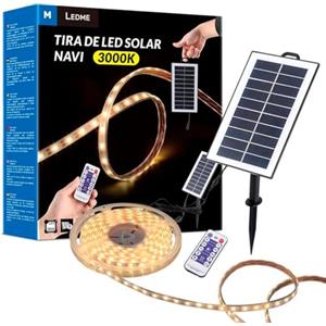 M Ledme - Striscia LED solare esterna giardino 5 metri con telecomando, IP68 sommergibile, 300 LED, luce LED bianco caldo, con kit di installazione per piastra solare, per giardino, casa, decorativa