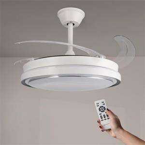 M mimotec - Ventilatore da soffitto con luce LED Stella del cappuccio bianco, telecomando, motore DC, 6 velocità, silenzioso, pale retrattili, funzione estate-inverno, timer, CCT