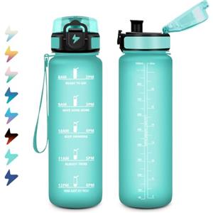 KollyKolla Borraccia 1 Litro, Bottiglia Motivazionale con Filtro, a Prova di Perdite, Bottiglia Acqua Sportiva con Indicatore del Tempo, Facile da Aprire, Borraccia Palestra per Fitness, Viaggi, Scuola