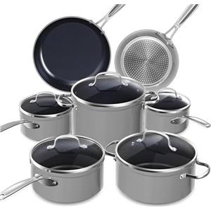 Nuwave Batería de Cocina 12PZA en Cerámica Duralon Blue Antiadherente, Libre de PFAS, Compatible con Inducción, Lavavajillas y Horno, Diamante Infundido y Resistente a Rayaduras, Tapas de Vidrio