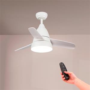 M mimotec - Ventilatore a soffitto Led Silence Bianco con luce da 24W e Telecomando, motore DC 30W, 6 velocità, Silenzioso,3 Lame, 91 cm, funzione estate-inverno, timer