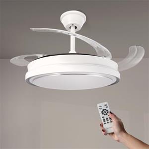 M mimotec - Ventilatore da soffitto con luce LED bianca, telecomando, motore DC, 6 velocità, silenzioso, pale retrattili, funzione estate-inverno, timer, CCT