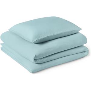 Amazon Basics Set Copripiumino Singolo in Microfibra Prelavata, Extra Morbido con Effetto Naturale Arricciato, Non Necessita Stiratura, Copripiumino da 135 x 200 cm e 1 Federa da 50 x 80 cm, Blu