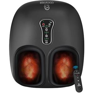 COMFIER Massaggiatore per piedi con telecomando, Massaggiatore plantare con vibrazione a compressione calore, massaggio piedi shiatsu per fascite plantare, regalo per uomini/donne