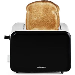 Mellerware - Tostapane Crispy! Acciaio Inox 850W | 3in1 Riscalda, Scongela, Tosta | 2 Scomparti 14x4cm | Vassoio per le briciole | Design vintage compatto | Silenzioso | 3 colori | Senza BPA | Nero