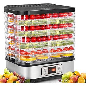 COOCHEER Essiccatore Disidratatore con regolazione della temperatura, 8 piani, rimovibile, temperatura da 35 a 70 °C per carne, frutta, verdure e noci, 400 W, senza BPA