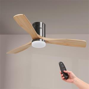 M mimotec - Ventilatore da soffitto Led Energy Nichel e telecomando, basso consumo, motore DC, 6 velocità, silenzioso, 4 pale a discesa