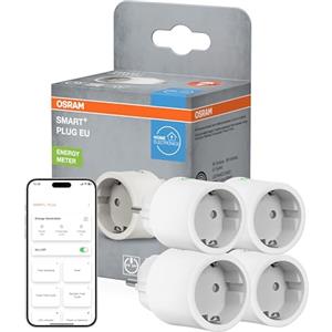 OSRAM Presa EU SMART+ WiFi Matter Plug, 2300W, 10A, IP20, bianco, Alexa, Google Home, Apple HomeKit,4-Pack