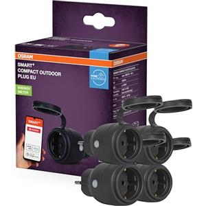 OSRAM SMART+ ZIGBEE Presa per esterni, Presa esterna con monitoraggio dei consumi in nero in PP, protezione IP44, integrazione dispositivi nella smart home,4-Pack
