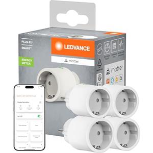 LEDVANCE SMART+ Indoor Plug, Presa intelligente con Matter over WiFi, per l'integrazione di dispositivi tradizionali nella smart home, compatibile con Alexa, Google e Apple, bianco, confezione da 4