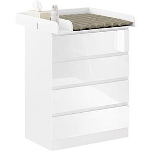 WOLTU Mobile Fasciatoio per Bambini, Cassettiera con 4 Cassetti, Cassettone con Ripiano Fasciatoio Rimovibile, in Legno MDF e Truciolare, Bianco+Evidenzia Bianco