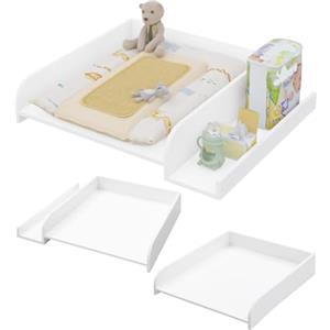 WOLTU Fasciatoio per Lavatrice o Asciugatrice, Accessorio con Bordo Protettivo e Ripiano Contenitore, Piano Fasciatoio in Legno, 80x70x16,5 cm