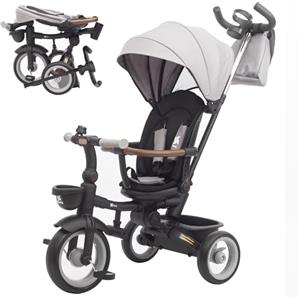 Twinly - Triciclo Evolutivo Bambino Sami Pieghevole con Sedile Girevole 360 Bicicletta 2 anni - Passeggino Bambino, Giocattolo, 1-5 anni o 25 kg - Luce, Cappottina Estensibile (Grey)
