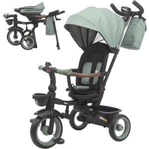 Twinly Triciclo pieghevole per bambini da 1 a 5 anni con sedia reclinabile e sedile reversibile, che accompagna la crescita del bambino, freno e cintura di sicurezza a 5 punti e barra di protezione