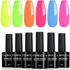 TOMICCA Set smalto gel UV Neon, 6 colori arancio blu giallo fluorescenti, smalto gel Soak-Off UV/LED, regalo per studio di manicure DIY a casa, 8ML