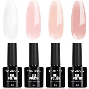 TOMICCA - Set di 4 smalti da polimerizzare in lampada UV/LED per nail art fai da te, colori bianco latte, rosa, per uso professionale e fai da te, 8 ml