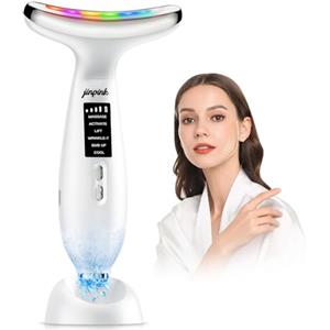 jinpink Massaggiatore Viso Elettrico Antirughe Lifting: Massaggio Face Lifting con Freddo 5℃ & Trattamento Caldo 45℃ - Dispositivo di Bellezza 6 Modi 7 Colori LED - Face Massager EMS Gua Sha per Collo e Viso
