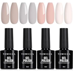 TOMICCA 4 Colori Smalto Semipermanente per Unghie Nudo Set Autunno Colore Naturale Gel Smalto Unghie Soak Off UV/LED Non Tossico e Durevole Regalo per Iniziare Salone Nail Art Fai Da Te Casa,8ml
