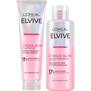 L'Oreal Paris L'Oréal Paris Elvive Glycolic Gloss Balsamo con Acido Glicolico da 150ml + Trattamento Laminazione 5 minuti per Capelli Spenti e Porosi da 200ml - 2 Flaconi