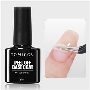 TOMICCA Peel Off Base Coat UV Gel Gel Soak-Off UV/LED Gel Polish, base sfoderabile, gel trasparente per nail art fai da te, 8 ml