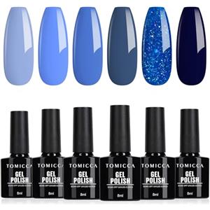 TOMICCA Gel Smalto Unghie Blu Glitterato, 6 colori autunno smalti semipermanenti per unghie glitterato da inzuppare UV/LED regalo durata per il salone d'arte delle unghie fai da te casa, 8ml