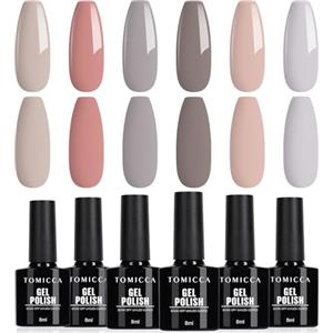 TOMICCA 6 Colori Smalto Gel UV Rosa Nudo Grigio Set Smalto Gel Semi Permanente Soak Off UV/LED regalo Non tossico e durevole per Starter Nail Art Salon DIY Home, 8ml