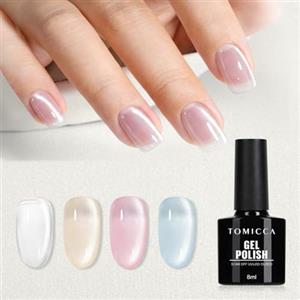 TOMICCA - Smalto in gel UV Jelly Magnet, Cat Eyes, in 4 colori, glitter, trasparente, smalto in gel per unghie, per professionisti, principianti e fai da te, 8 ml