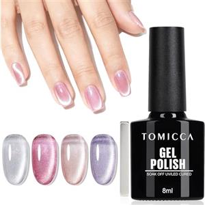 TOMICCA Cat Eyes Set di 4 smalti gel UV, colore rosa glitterato, smalti per unghie, set di smalti per unghie fai da te per principianti, 8ml